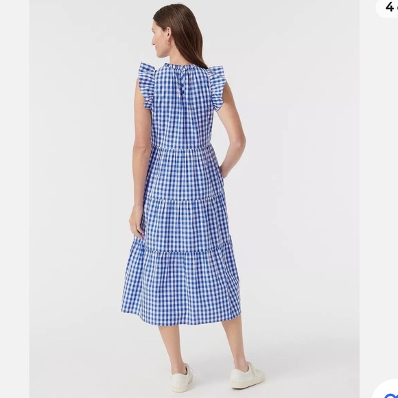 NWT J. Crew Tiered Ruffle-sleeve gingham dress XS SM Tall. - Picture 3 of 10